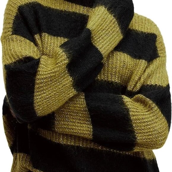 All Saints Sweaters - NWOT AllSaints Onyx Black / Olive Striped Sweater - Large